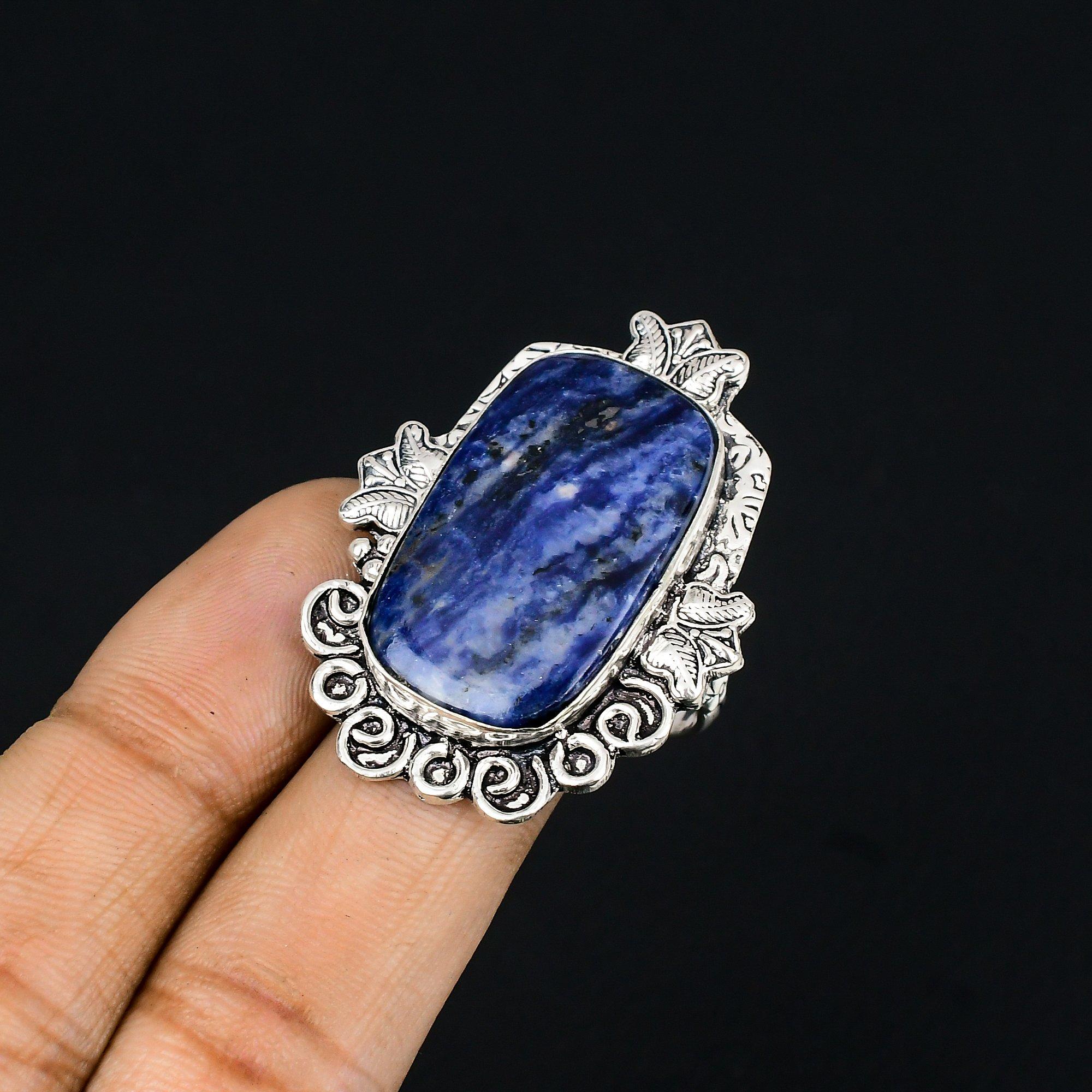 Friendship Day Sale 925 Sterling Silver Sodalite Stone Solitaire Wife Ring US 7 7