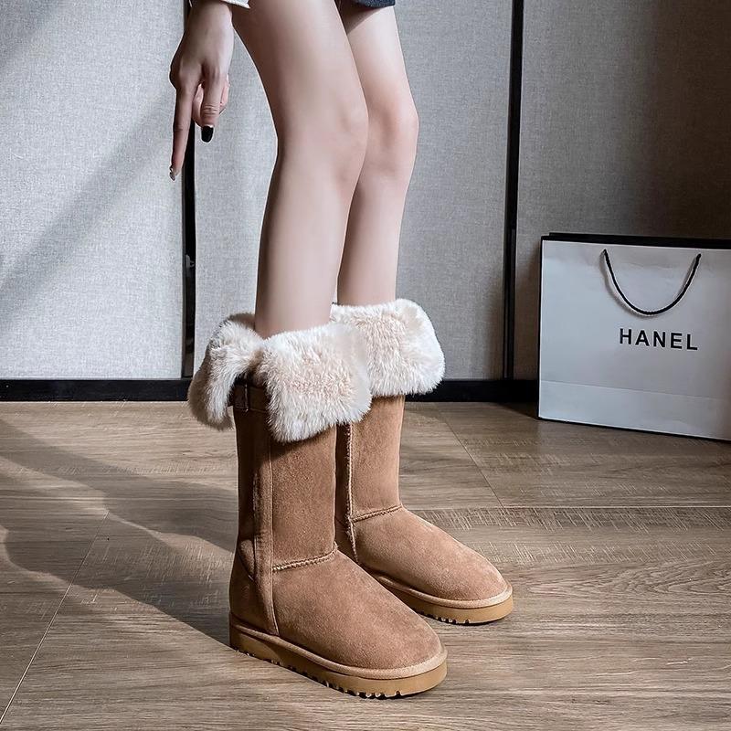 Thick-soled snow boots women's winter velvet thickened versatile belt buckle warm medium tube Martin boots cotton boots