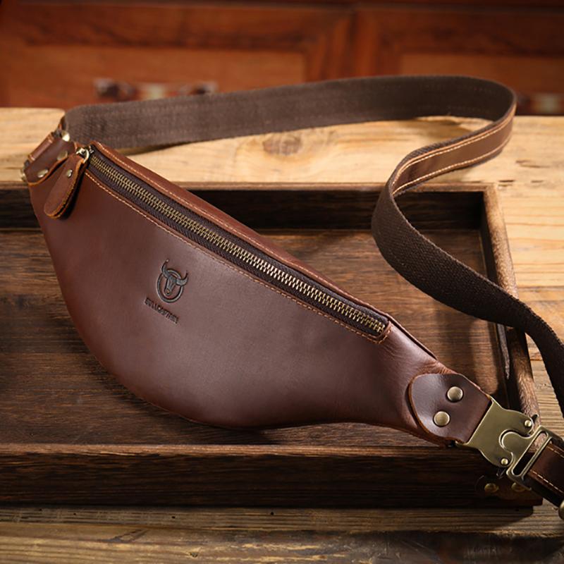

Men S Crazy Horse Leather Belt Bag Classic Retro Crossbody Bag Outdoor Storage Mountaineering Mobile Phone Bag