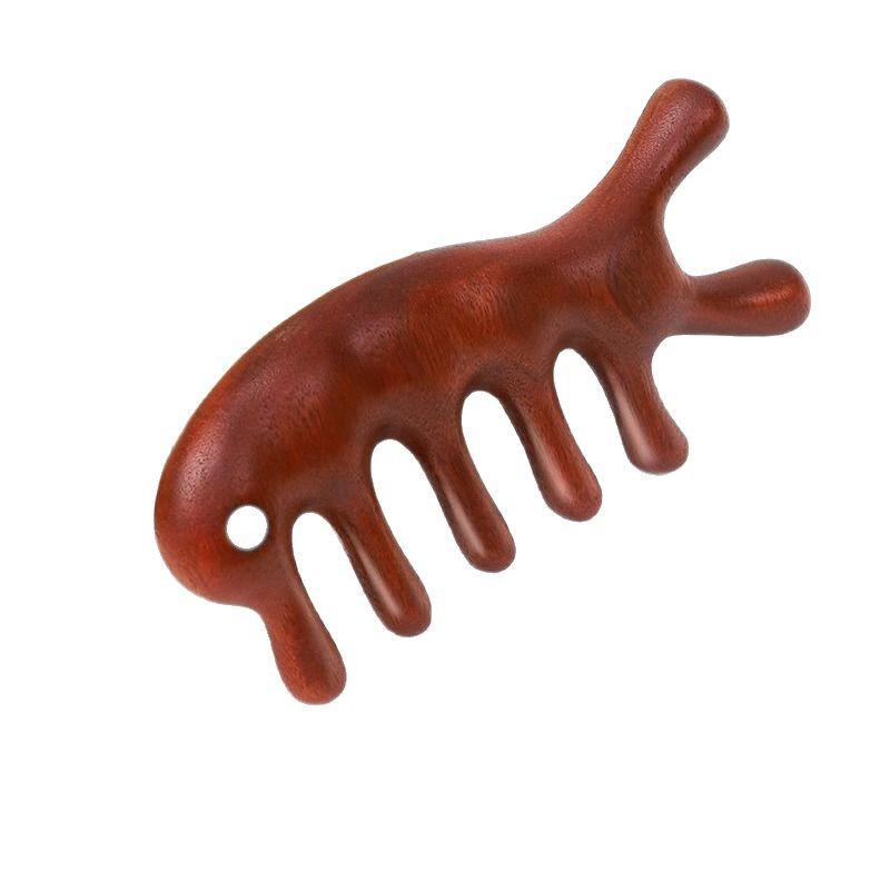 Scalp Meridian Sandalwood Massage Comb – Five-Tooth Gua Sha for Hair Growth and Follicle Unclogging