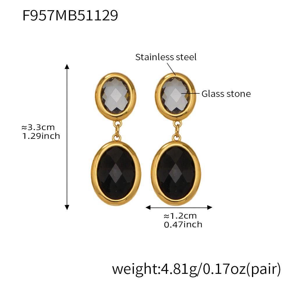 Orecchini a Pendente Ovali Geometrici Placcati Oro 18K con Pietra di Vetro Sfaccettata