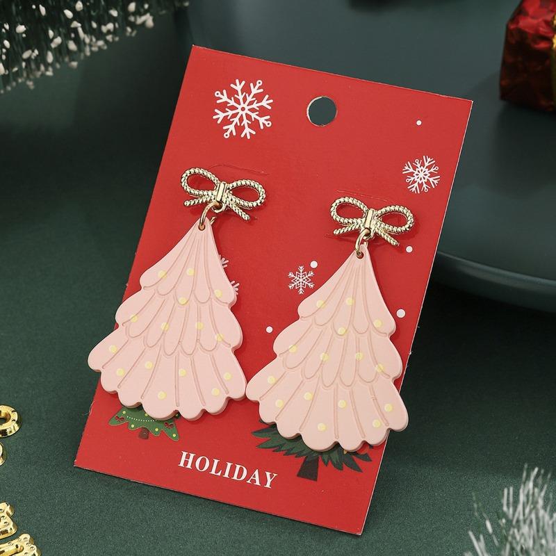 New Christmas earrings, bow polka dot studs, pink Christmas tree earrings, earrings.