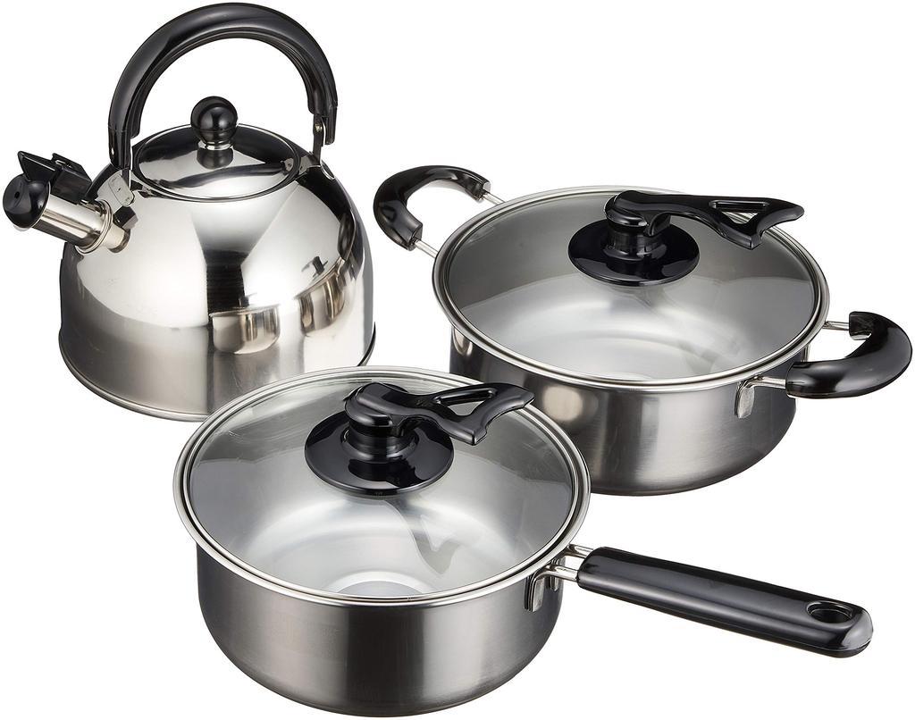 Wahei Freiz 3-Piece Stainless Steel Pot Set, Induction Compatible, Steezy MA-9677