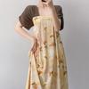 Women's nightgown thin short-sleeved printing light luxury simple breathable casual loungewear long skirt can be worn outside