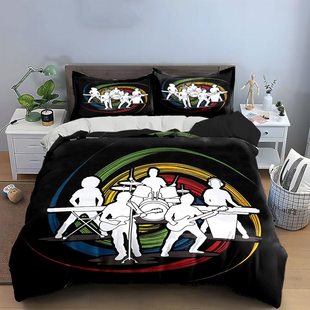 Musikerband Silhouette Design Bettwäsche Bettbezug Set Bettbezug Kissenbezüge  (1*Bettbezug 2*Kissenbezüge, ohne Bettdecke)