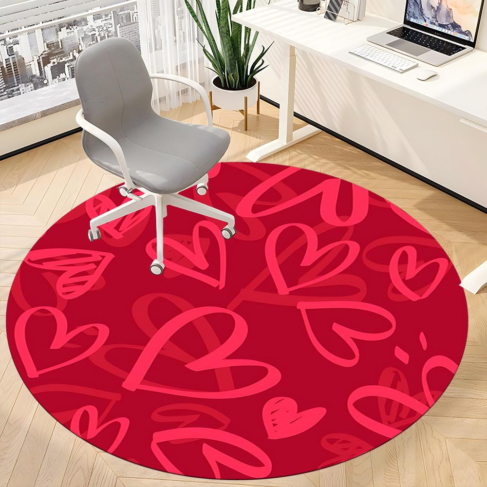 1pc Love Hearts Office Round Area Rug, Indoor Mat Suitable ForOffice, Under Office Chairs Bedroom Living Room Home Decor, Room Decot258