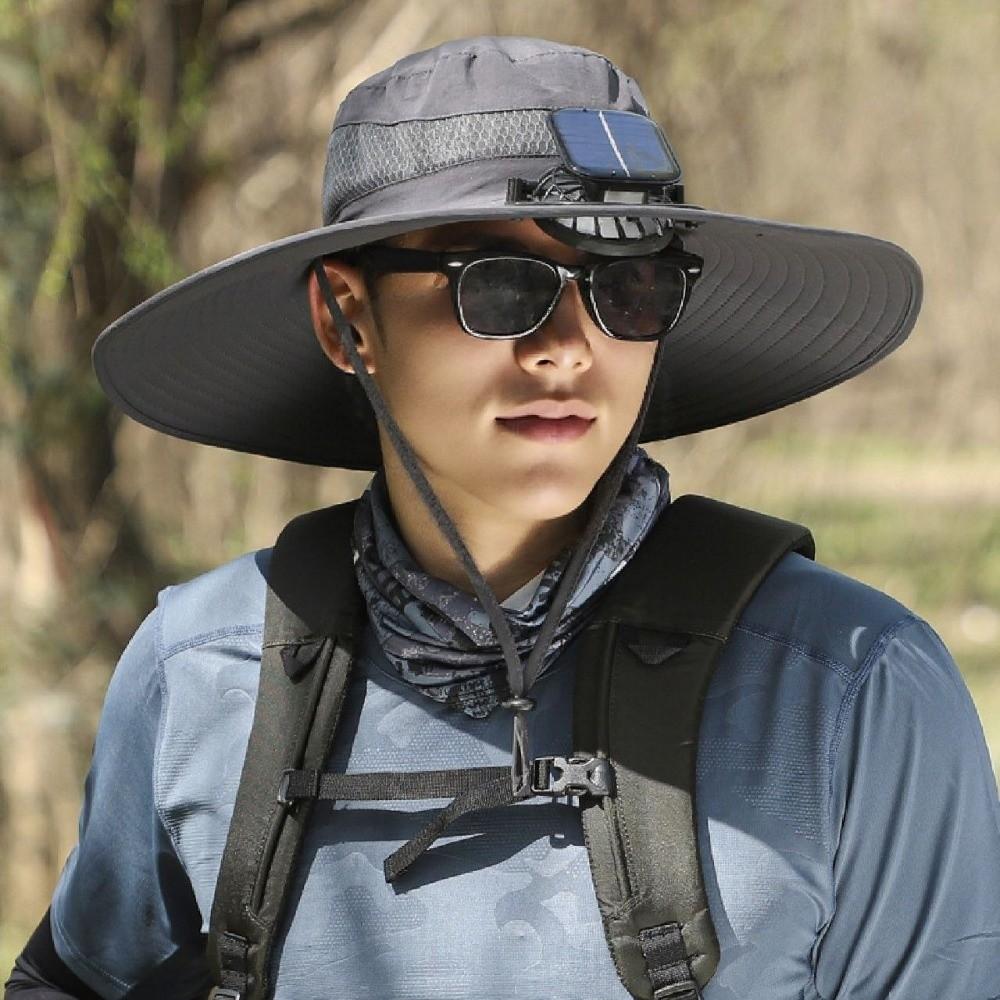 Fashion With Solar Powered Fan Fishing Hat Quick Dry Wide Brim Bucket Hat Large Size Sun Hat Outdoor