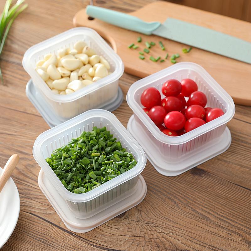 Kitchen Household Scallion Drain Storage Box Special Fresh-Keeping Box For Scallion, Ginger And Garlic With Lid, Shredded Meat Slices Refrigerator Box