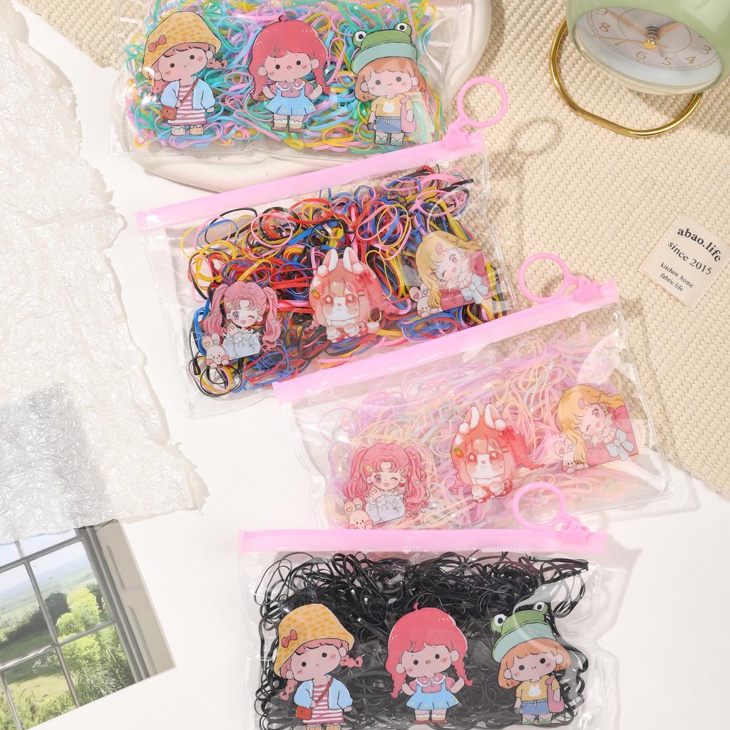 1 Package Girls Colourful Disposable Rubber Band Hair Ties Headband Children Ponytail Holder Bands Kids Hair Accessories