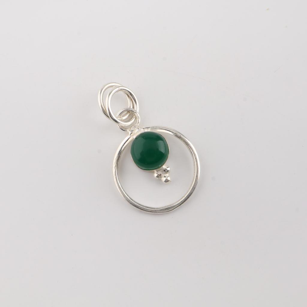 Green Onyx Cab Gemstone 925 Sterling Silver Jewelry Designer Pendant 1.2" For Her PP-68-23
