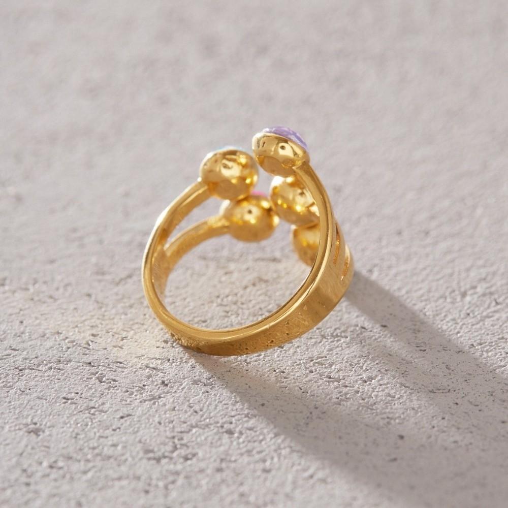 Colorful Crystal Geometric Crystal Ring Stainless Steel Finger Ring New Open Ring for Women
