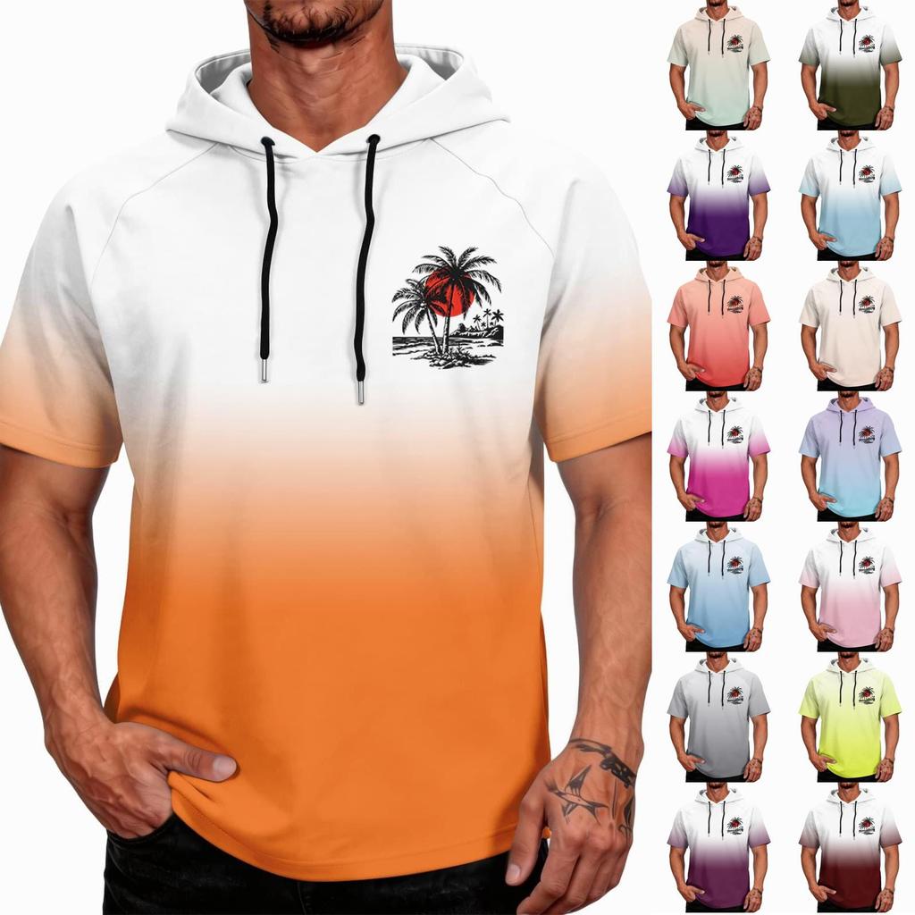 Men's Summer Short Sleeve Hooded T Shirt Quick Drying UPF 50 Plus Sun Protection Fishing Sportswear Lightweight Breathable