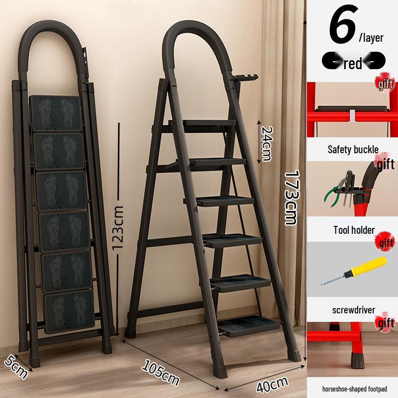 

Компактна складана телескопічна драбина з вуглецевої сталі - 4/5 сходинок, конструкція ялинка для використання в приміщенні