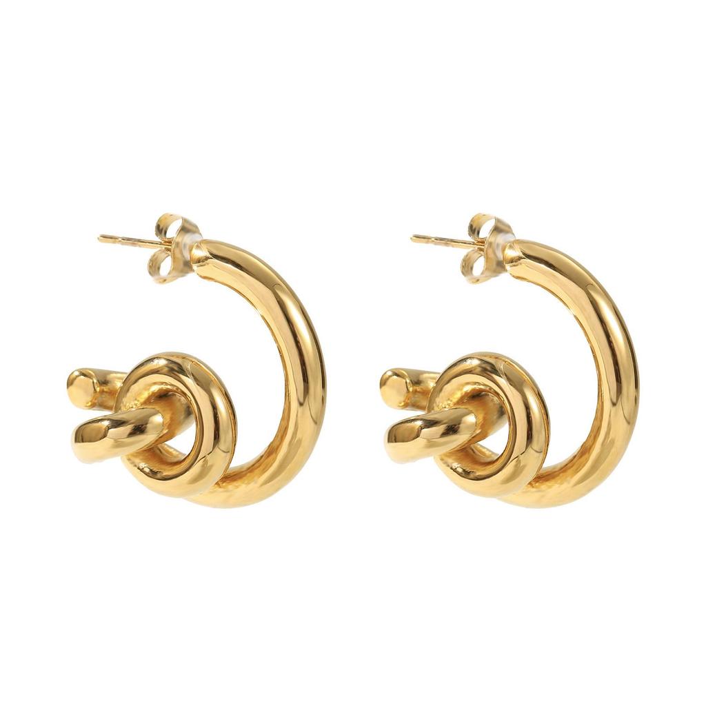 LNCHRAN 304 Stainless Steel C-Shaped Knot Stud Earrings