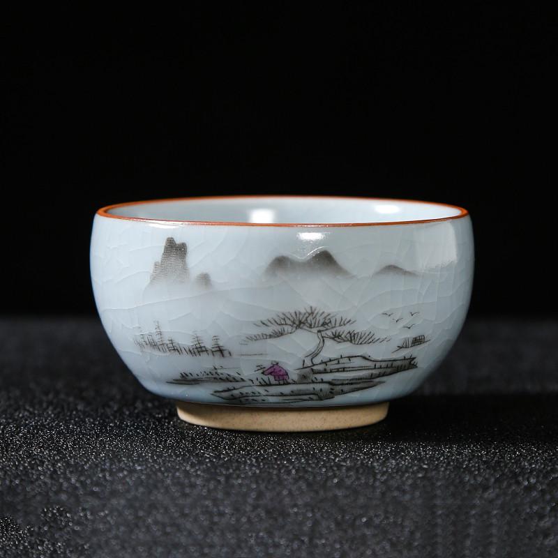 Boutique Ru Kiln Ceramic Teacup Hand Painted Flowers Meditation Cup Travel Tea Bowl Tie Guanyin Pu'er Master Cup Tea set Gifts