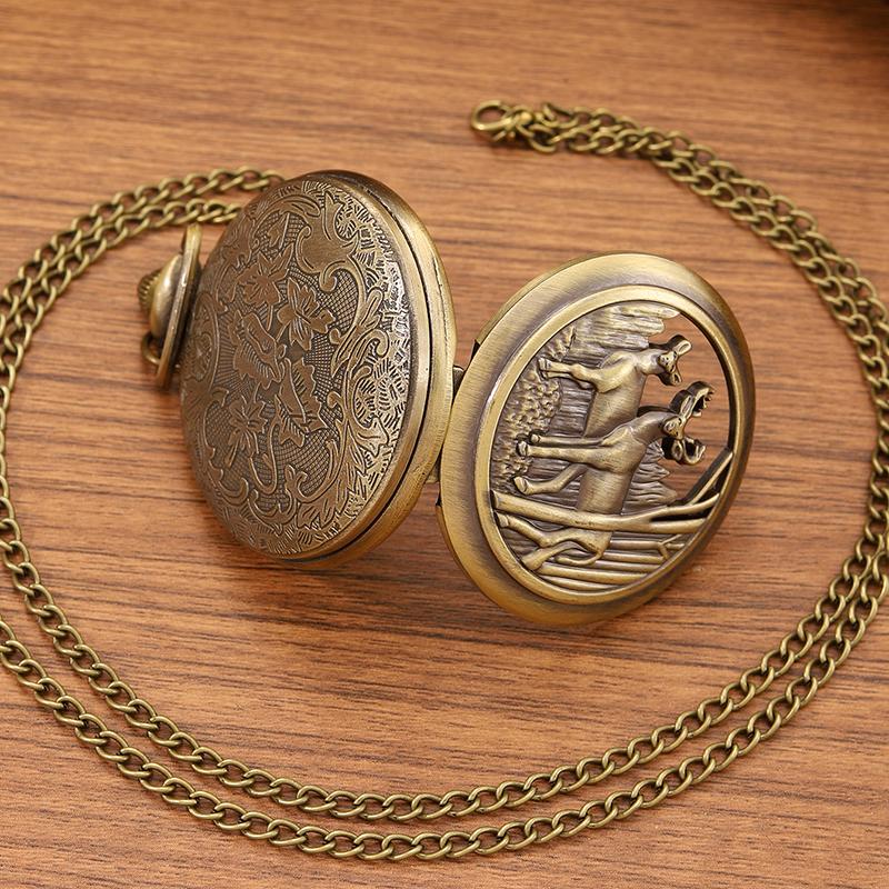 2pcs/set, men's Pocket Watches Men's Fashion Copper Quartz Pocket Watch & 1PC Vintage Luxury Golden Necklace, Give It To Someone You Love