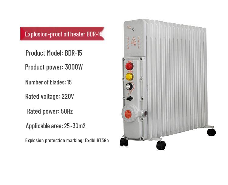 Explosion-Proof Electric Oil-Filled Radiator Heater, Carbon Steel, 9-15 Fins, 220V