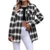 Women's Fashion Long-Sleeve Button-Down Plaid Shirt With Pockets
