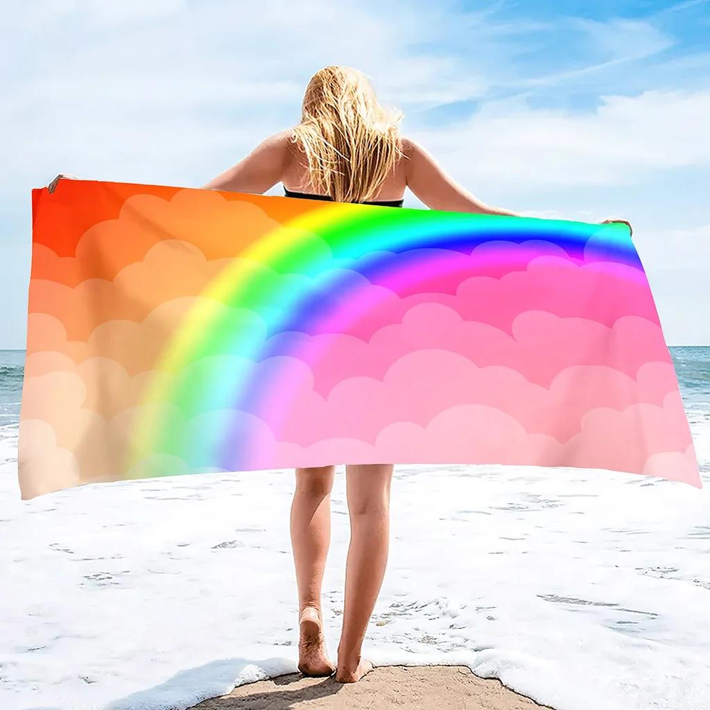Beach Towel Rainbow Colors Printed Microfiber Beach Towel, Oversized Large Quick Dry & Sand Free Lightweight Towel Adults Towel
