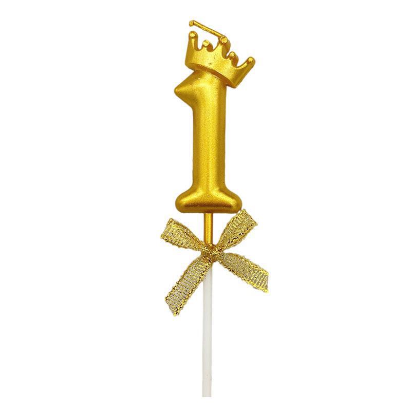 Gold Crown Number Birthday Candles Luxury Metallic Numeral Cake Toppers Happy Birthday Party Decorations for Kids Adults Men Women