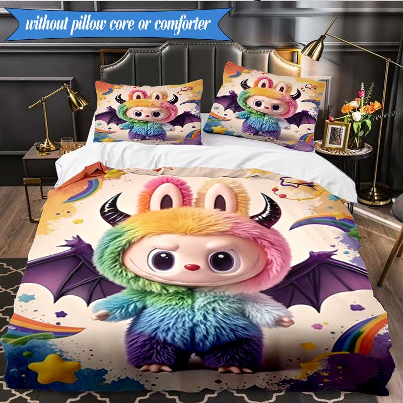 Labu-bu Friends Adventure 3pcs K-pop music group Bedding set,Ideal for Bedroom, Dormitory,Including Duvet Cover And 2pcs Pillowcases,Fan gifts
