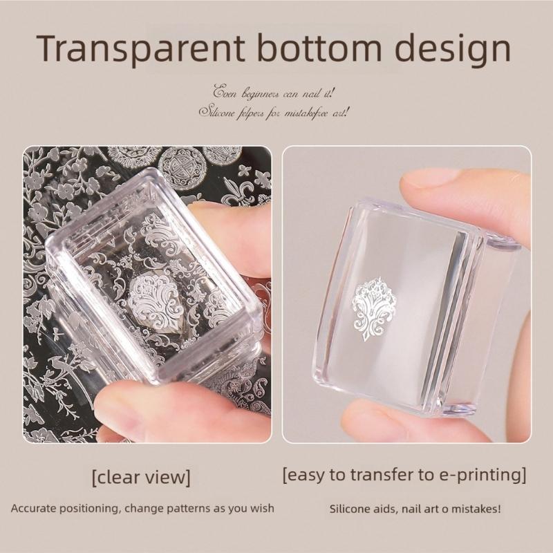 3Pack Transparent Silicone Nail Art Stampers For Precise Pattern Transfer And Easy Alignment