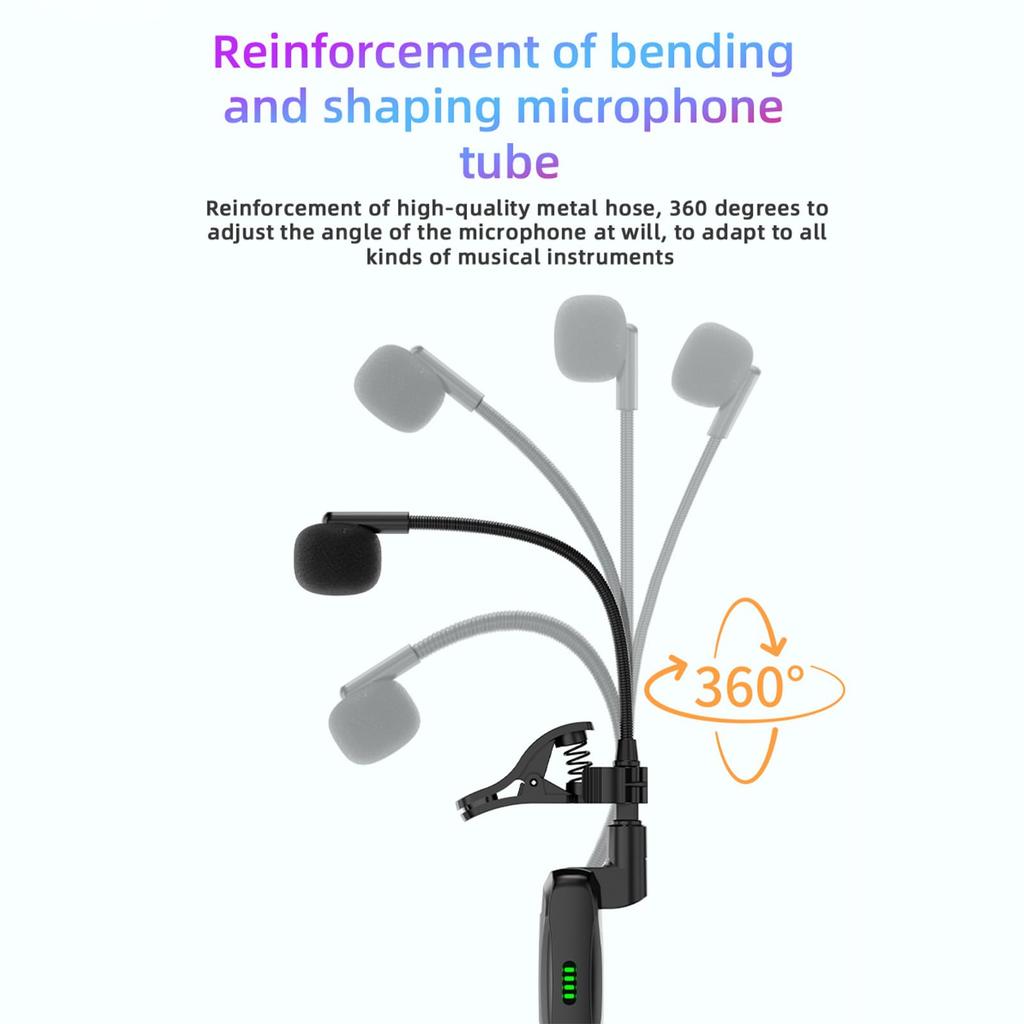 Snsowed Wireless Saxophone Microphone HD Sound Lossless Capture 360-Degree Adjustable Clip Rechargeable for Saxophone Flute Clarinet Performance