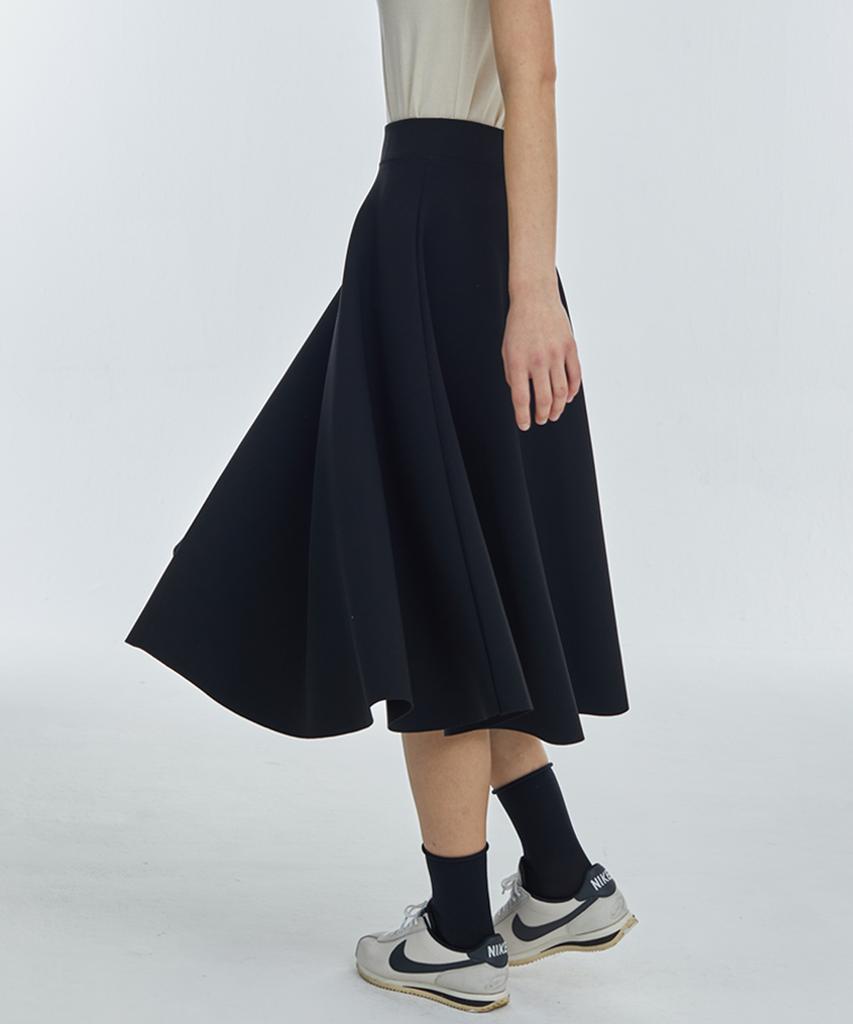 MANAVIS7 Flare Spandex Long Skirt [Black]