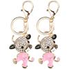 2Pcs Keychain Pendant Cartoon DiamondStudded Zodiac Cow Shape Metal Key Ring Car Decoration