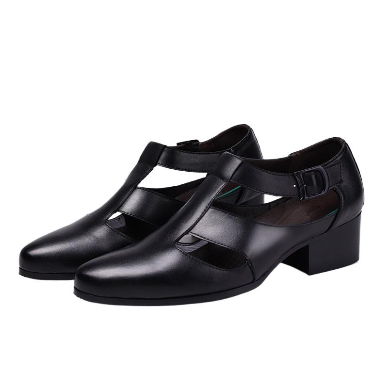 2025 Summer Genuine Leather Shoes Men Sandals Black Height Increasing 6cm Non-slip Office Fashion Brand Male Footwear A4443