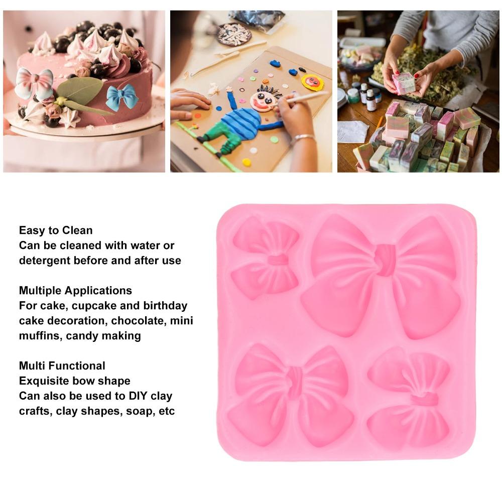 4PCS Flexible Bowknot Fondant Mold Silicone Chocolate Candy Mold Cupcake Chocolate Candy Decoration