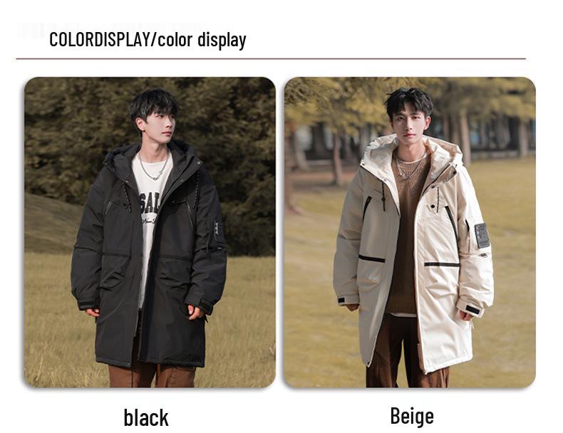 Unisex Mid-Length White Duck Down Winter Jacket: Windproof Hooded & Warm.