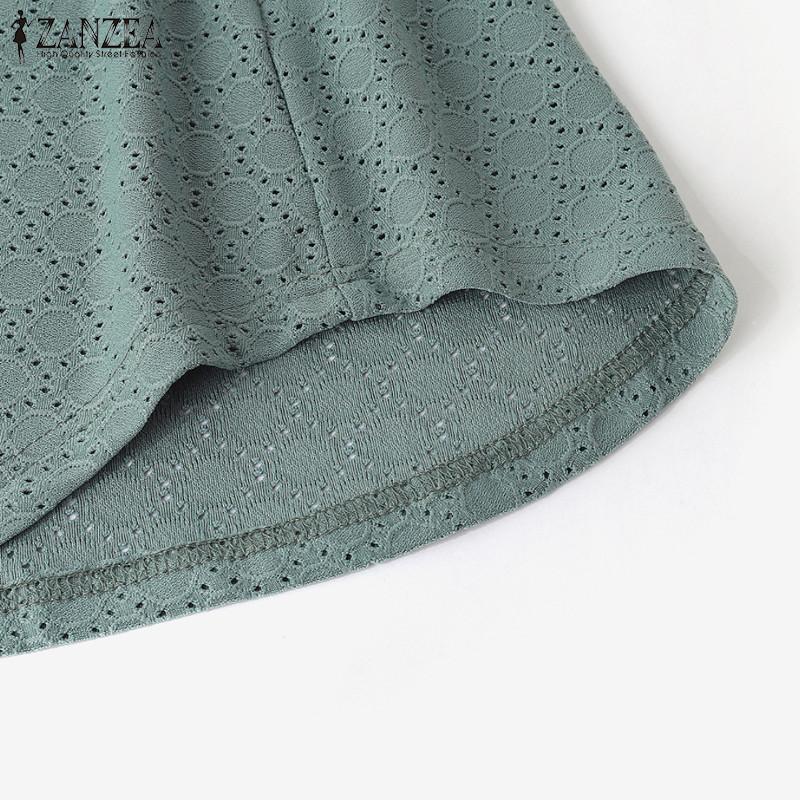 ZANZEA Women Summer V-Neck Sleeveless Solid Hollow Crochet Tank Tops