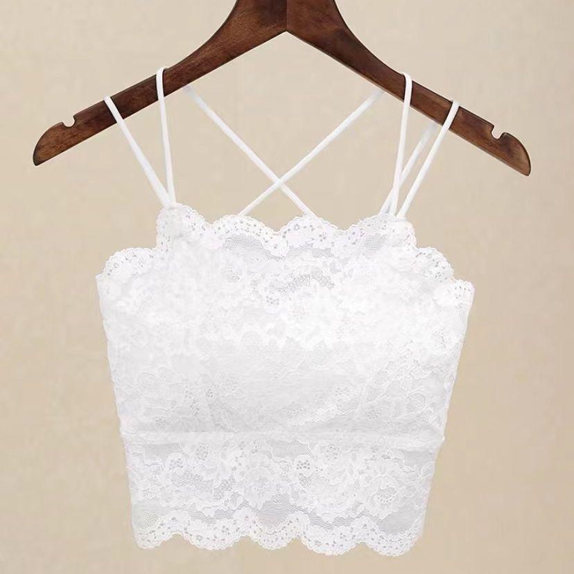 Lace Camisole Beautiful Back Bandeau with Chest Pad Underwear Anti Slip Wireless Push Up Bra Girl Tube Top Lining Women