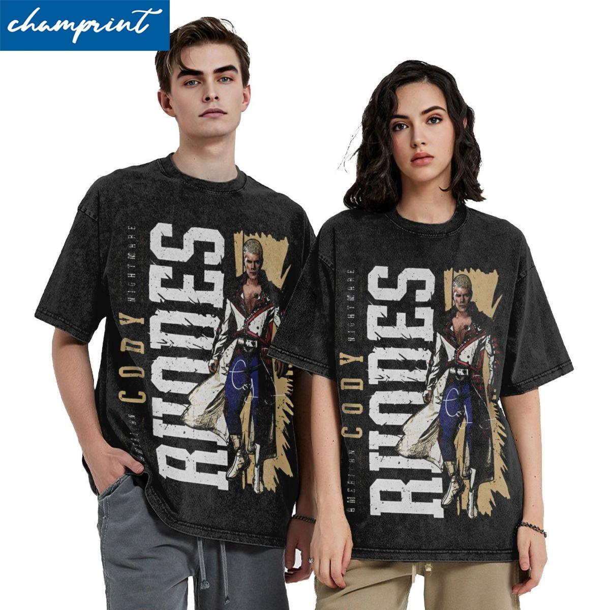 

Vintage Cody Rhodes Vertical Vintage Washed T Shirt Men s 100%Cotton Short Sleeve Round Neck Clothes - Men s Summer Cotton Gr... S разноцветный