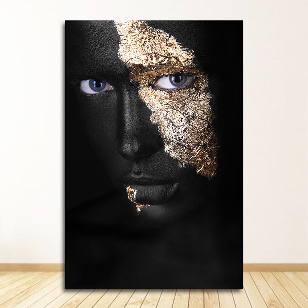 African Art Black and Gold Woman Oil Painting On Canvas Cuadros Posters and Prints Scandinavian Wall Art Picture for Living Room