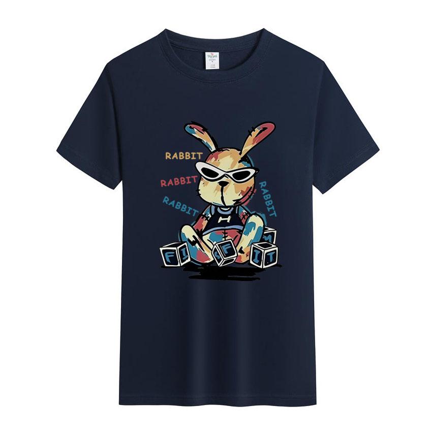 Mens Printed Tshirt Made of 100 Cotton Featuring a Rabbit Cartoon Pattern a Versatile and Trendy Loosefitting Tshirt