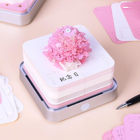 2026 Tidsstycke Kalender 3D Självhäftande Notislappar Bordskalender med LED-ljus Memoblock Konst Veckokalender Pappersskulptur Gåva till Kollega Vän Skrivbord