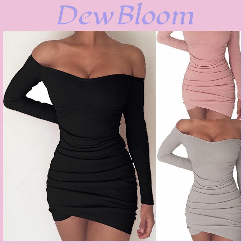 Elegante Dames Lange Mouwen Off Shoulder Avond Cocktailfeest Club Bodycon Mini Jurk Us