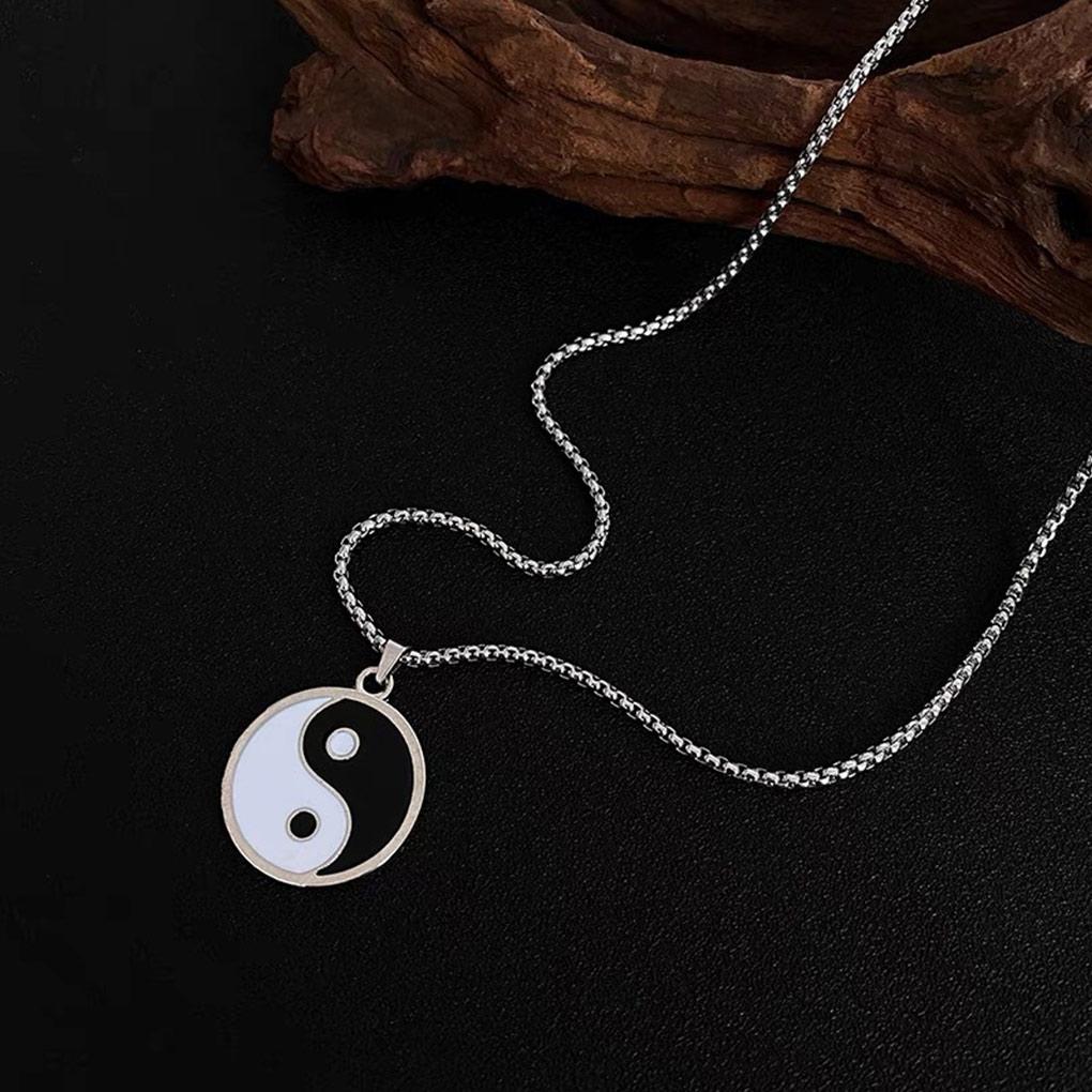 Necklace Compass Titanium Steel Tai Chi Amulet Engraved Link Present Steels Pendant Wide Row Jewelry Stainless Circle Cool