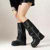 Black Retro British Thick Heel Platform Boots Women's 2025 New Autumn Thin and Heightened Trousers Knight Boots