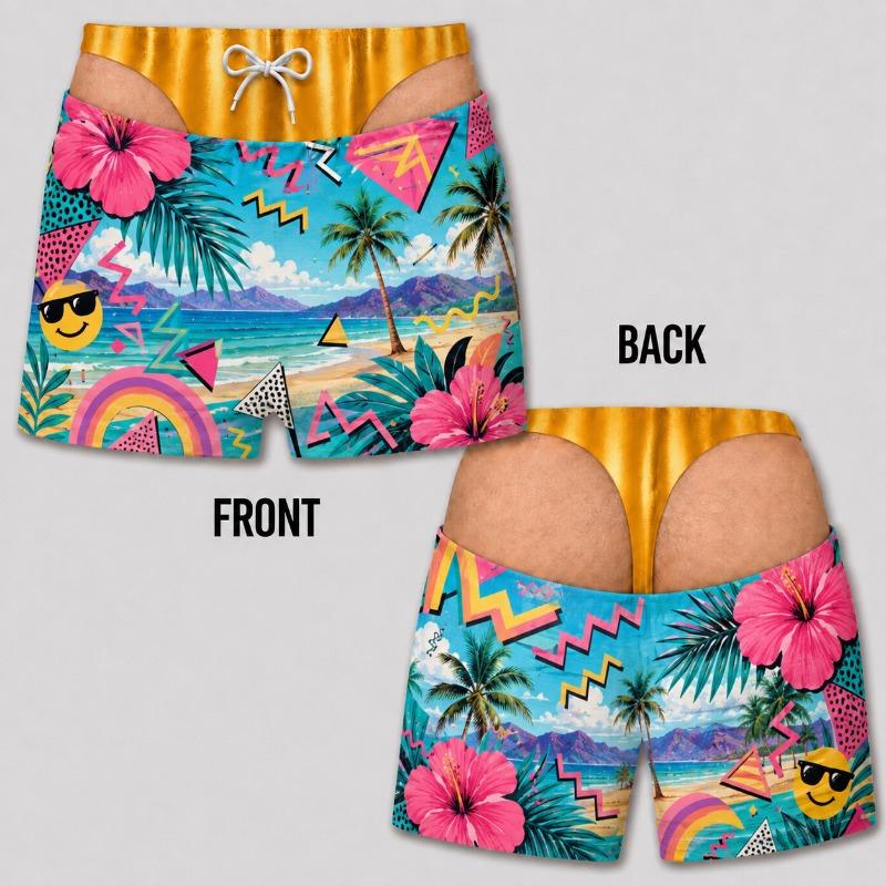 Funny Beach Shorts Fake Underwear Swim Trunks Bachelor Party Prank Summer Fashion Swim Trunks Fake Underwear Beach Shorts Moto