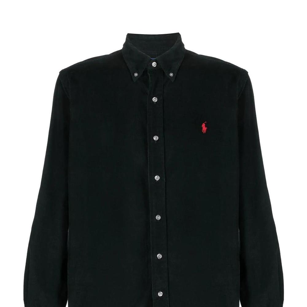 Polo Ralph Lauren FW22 Solid Logo Polo Long Sleeve Shirt Men Shirts Black 710853123V-003