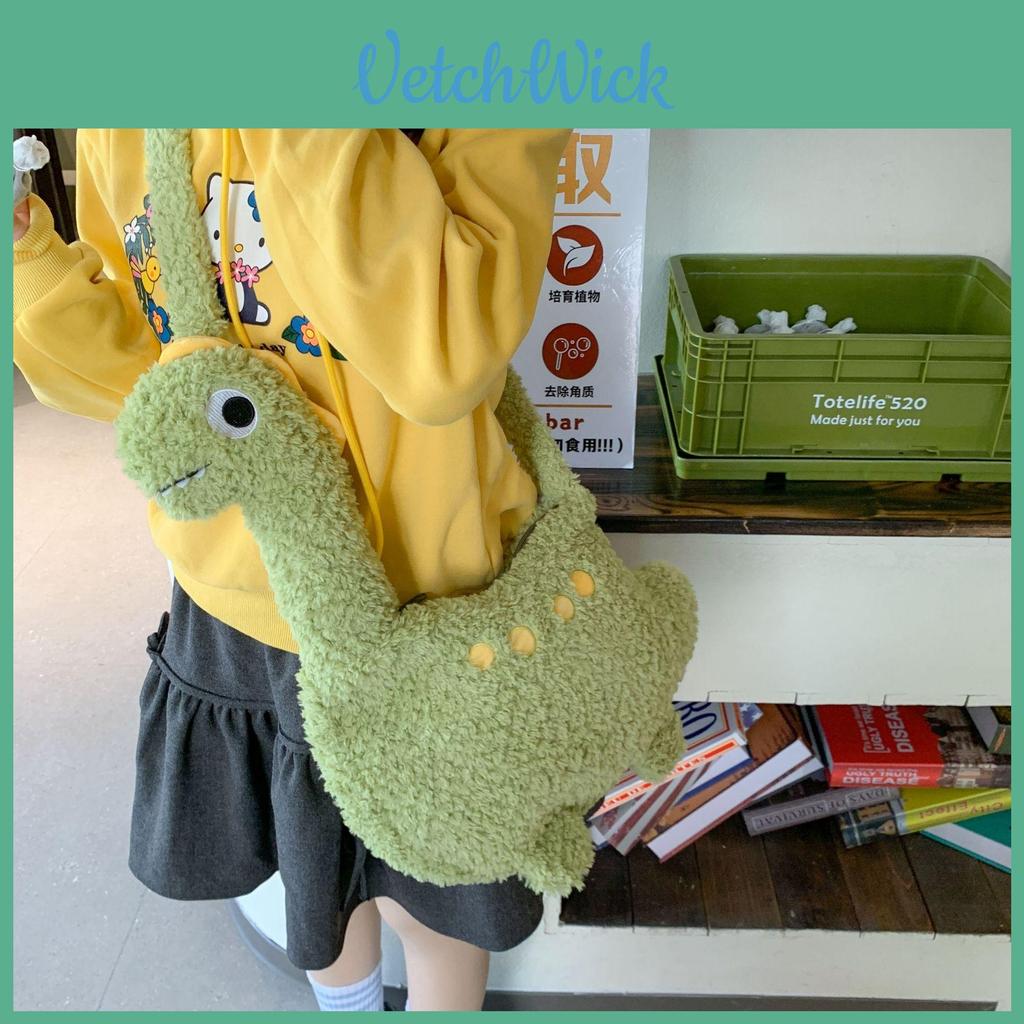 Cute Dinosaur Plush Crossbody Bag For Girls Handheld Toy Style With Elliptical Shape And Zipper