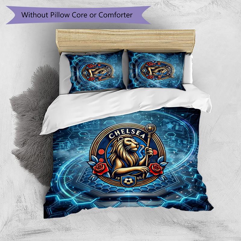 Chelsea FC Pattern Printed 3PCS Bedding Set Soft Skin-Friendly Washable Duvet Cover & Pillowcases Set All Season Bedroom
