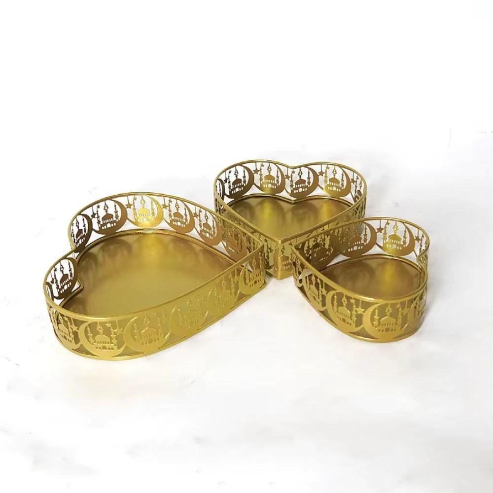3Pcs Gold Color Ramadan Decorative Tray Heart Shaped Eid Candy Dish  Islamic Holidays