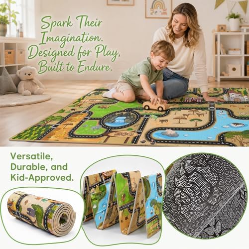 KDFSSIPE 50x80cm Kids Play Rug Crystal Velvet City Traffic Road Mat Non-Slip Zoo Car Playmat for Living Room Bedroom
