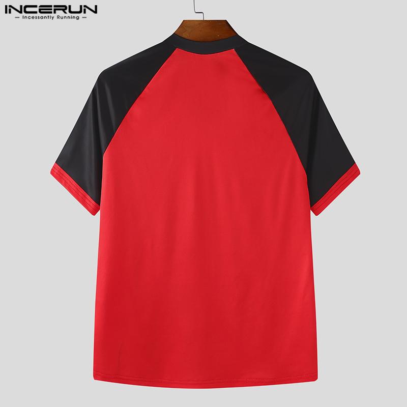 INCERUN Summer Men Short Sleeve Lace Patchwork Print Casual T-shirts Tee Tops