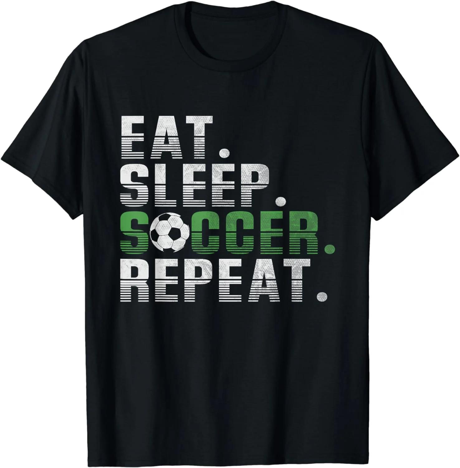 Eat Sleep Soccer Repeat Graphic Tee Breathable Cotton Short Sleeve TShirt for Boys L