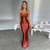 Women Satin Fall Outfits Elegant Gown Lace Up Slip Club Clothes Sexy Backless Bandage Party Maxi Dress